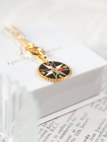 Black Enamel Compass Charm