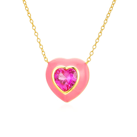 Malibu Pink Enamel Heart Necklace