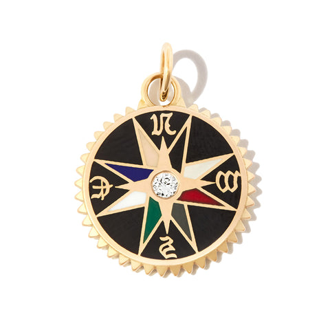 Black Enamel Compass Charm