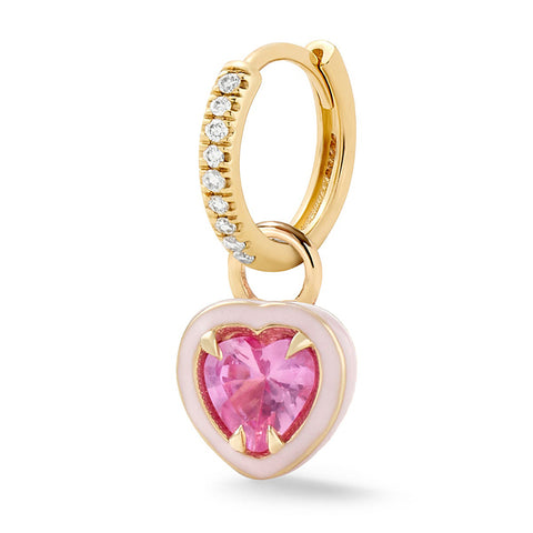 Pink Enamel Heart Huggie Hoops