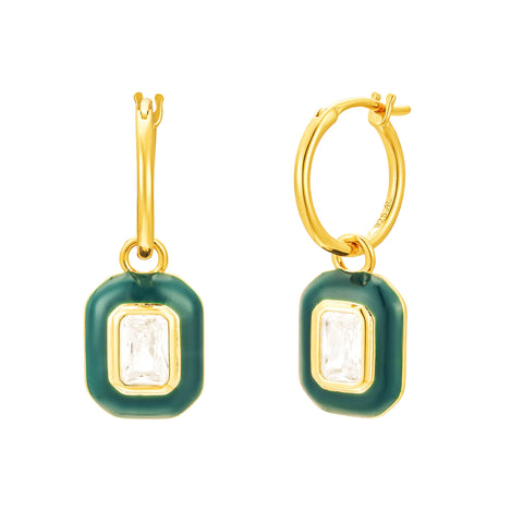 Baguette and Green Enamel Gold Hopps