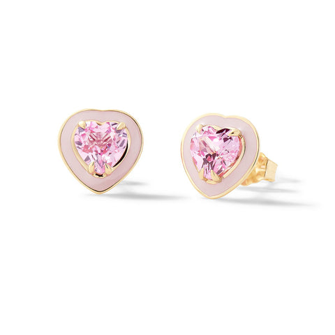 Pink Heart Enamel Studs