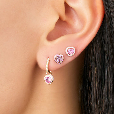 Pink Heart Enamel Studs