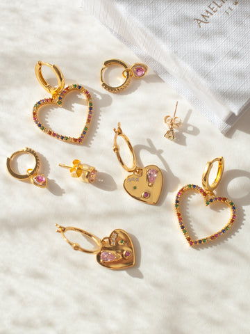 Jewelled Heart Charm Hoop Earrings