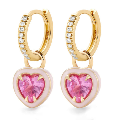 Pink Enamel Heart Huggie Hoops