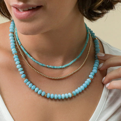 Aqua blue opal and gold necklace