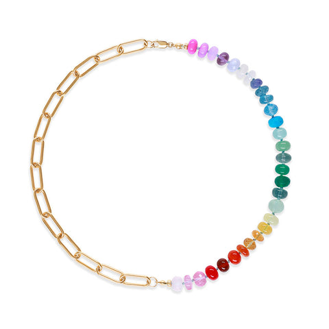 Half and half rainbow gemstone necklace