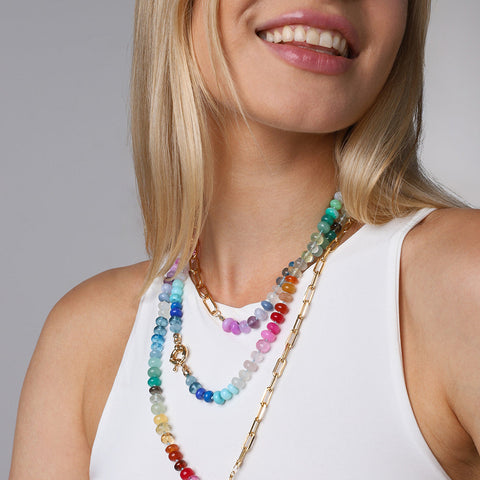 Half and half rainbow gemstone necklace
