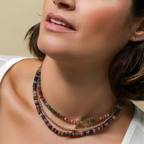 Rainbow Tourmaline knotted necklace
