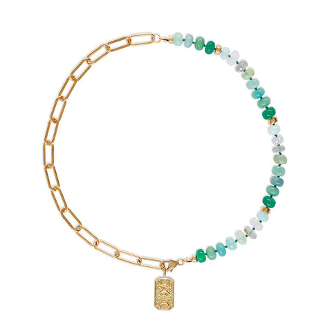 Half and Half Green Rainbow Gemstone Necklace