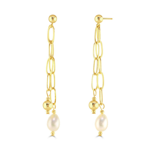 Pearl and Gold Dangle Drop Earrings